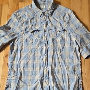 All Saints Light Blue Plaid Casual Button Down Shirt
